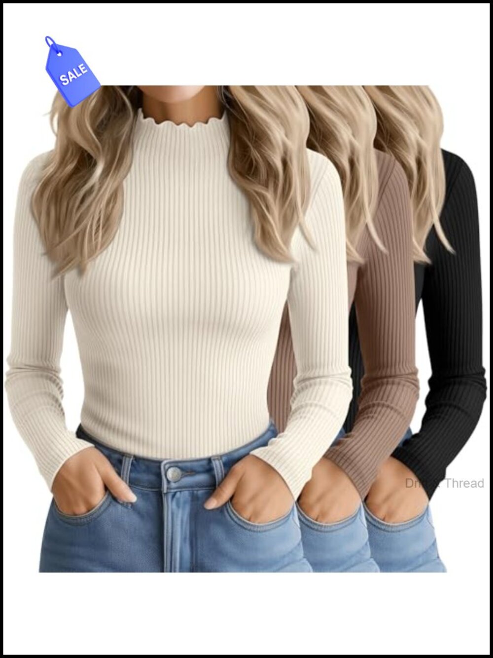 Oakgarden Cotton Mockneck Ribbed Long Sleeve Tops 3 Pack Slim Fit Turtleneck